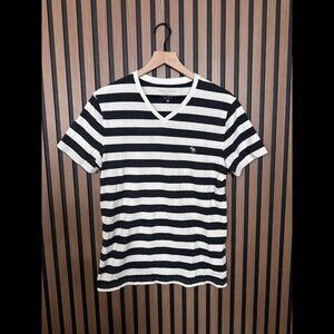 Abercrombie & Fitch Muscle Shirt Medium Mens Black White V Neck Prison Stripe